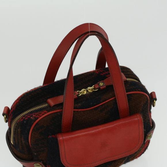 BURBERRY Blue Label Hand Bag Wool Leather 2way Red Black Auth ti771 - Picture 6 of 16